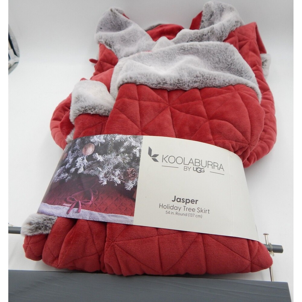Koolaburra UGG Jasper Christmas Tree Skirt 54" Red Quilted Faux Fur Holidays